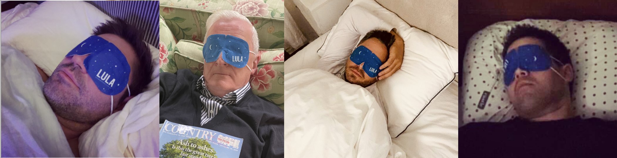 Fathers day gift. Men using the Lula self-warming eye mask.